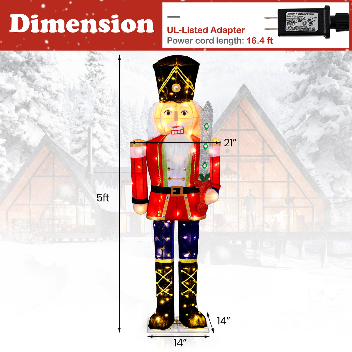 Outdoor Christmas Nutcracker Set of 2 - 5 FT Glitter Sword & Lights, Waterproof Decoration with Ground Stakes - Variation: Lighted Nutcracker Soldier