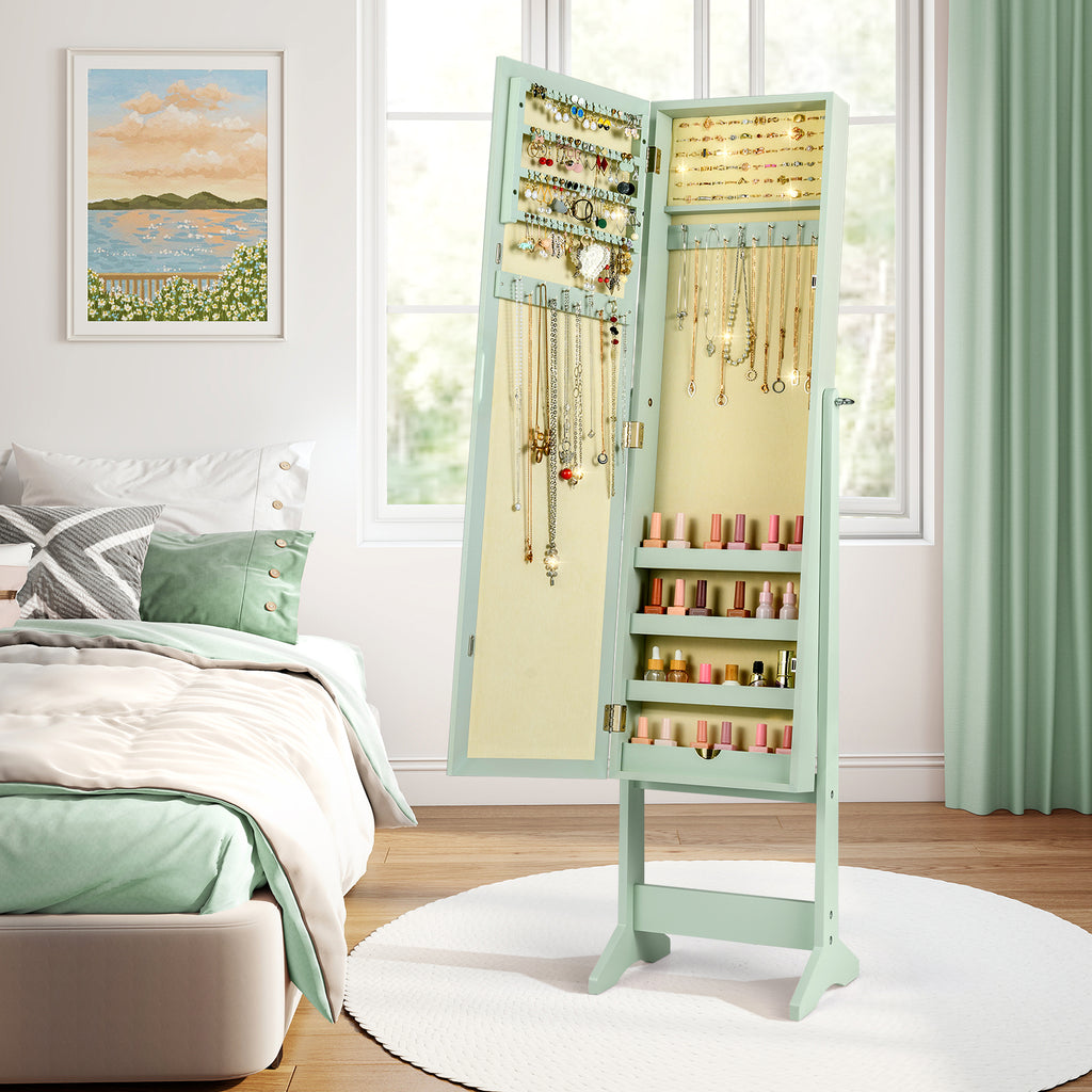 Mirrored Standing Jewelry Cabinet Storage Box - Green