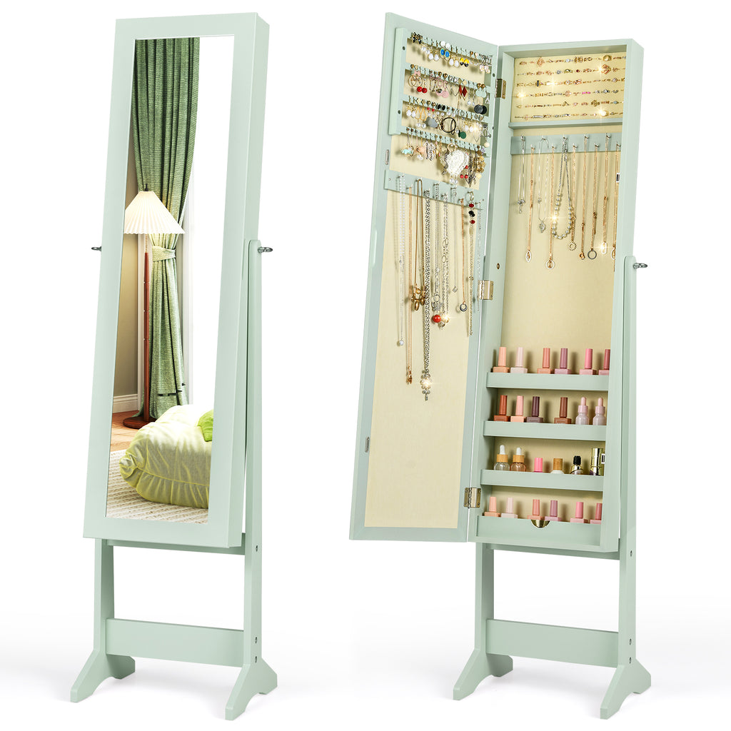 Mirrored Standing Jewelry Cabinet Storage Box - Green