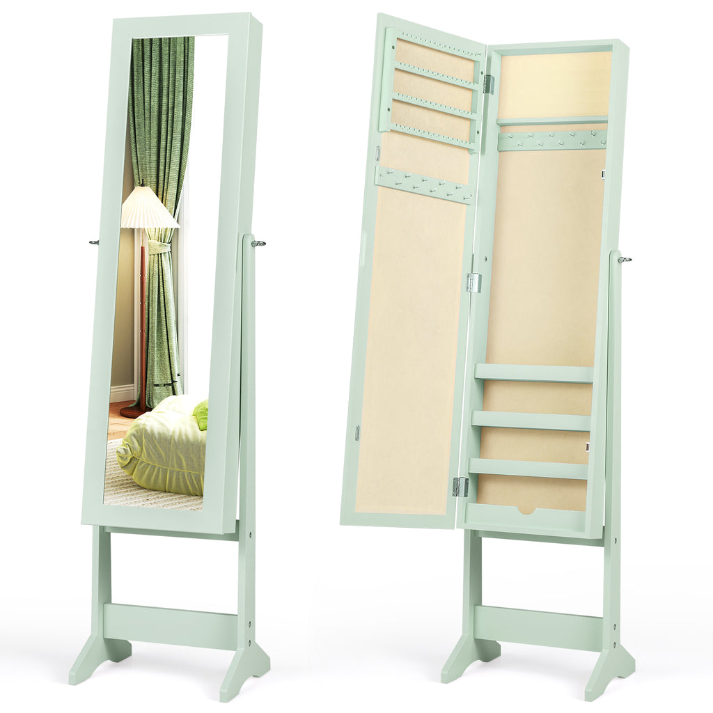 Mirrored Standing Jewelry Cabinet Storage Box - Green