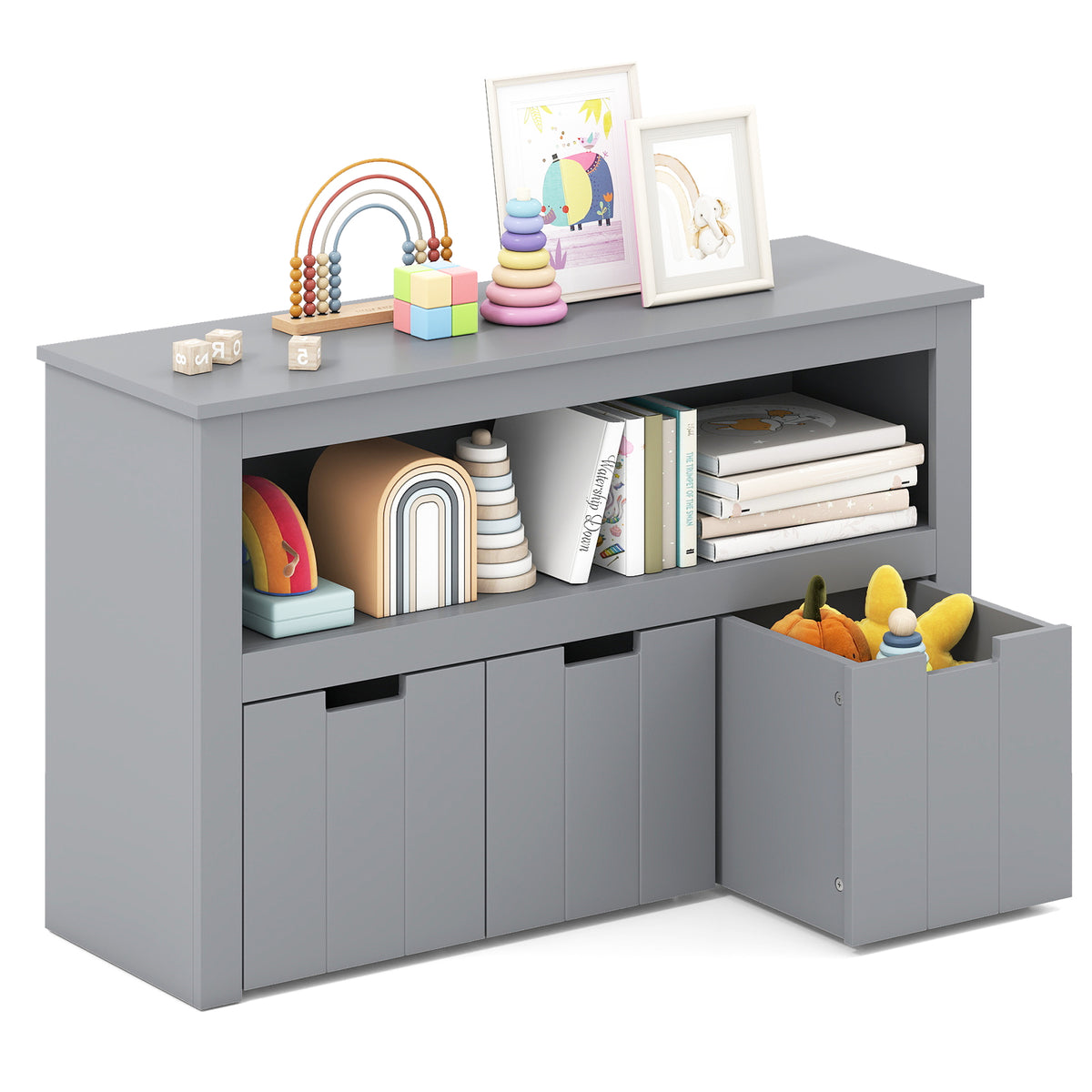 Kid Toy Storage Cabinet with 3 Drawers on Wheels - Gray Variation