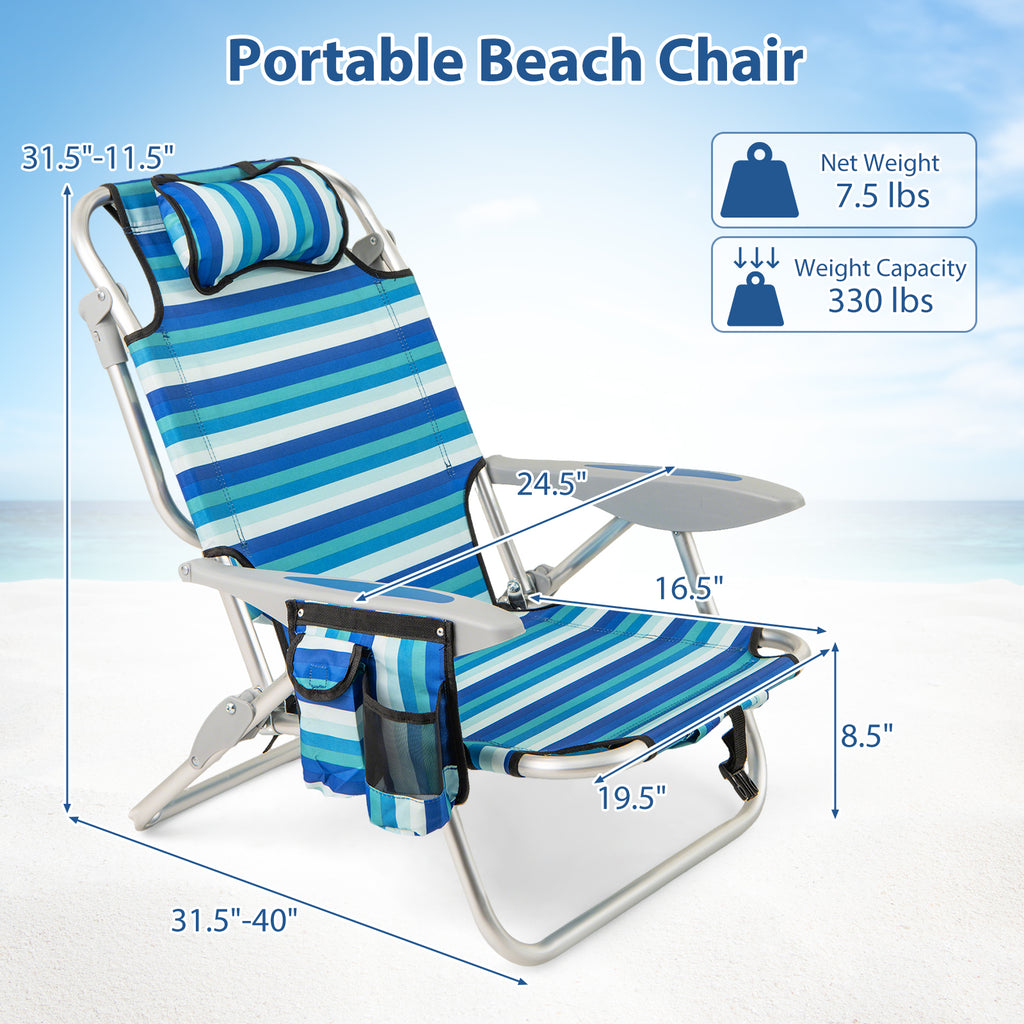 Folding Beach Chair with 4-Position Backrest - 1 Piece