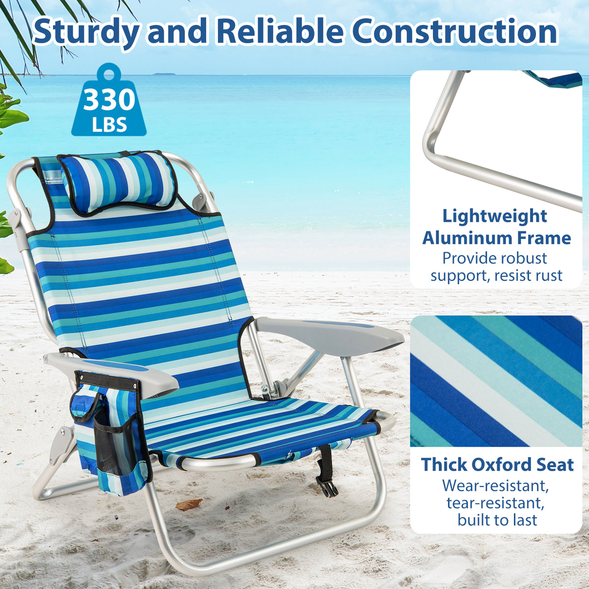 Folding Beach Chair with 4-Position Backrest - 1 Piece
