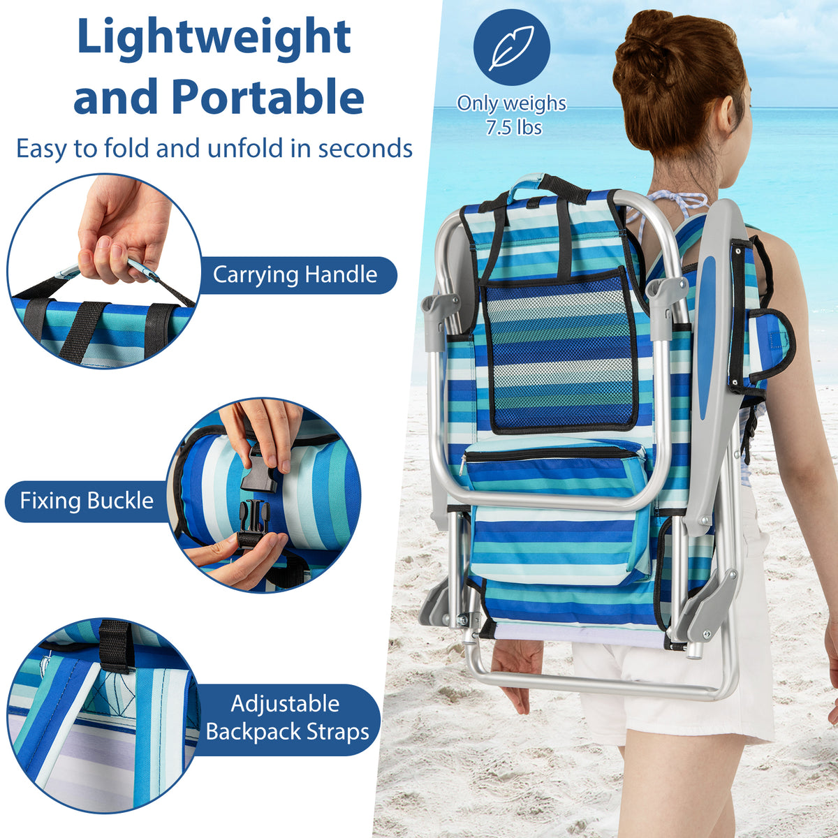 Folding Beach Chair with 4-Position Backrest - 1 Piece