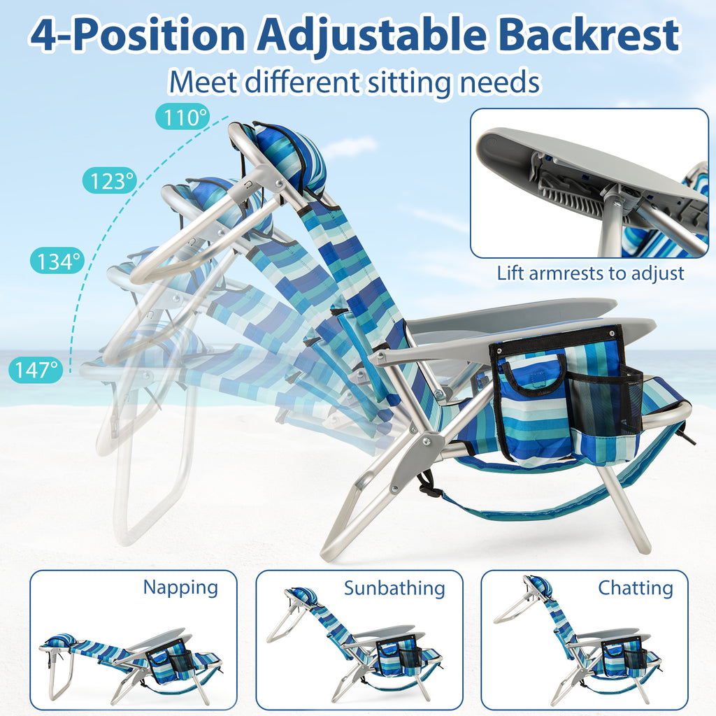 Folding Beach Chair with 4-Position Backrest - 1 Piece