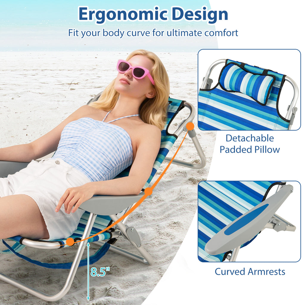 Folding Beach Chair with 4-Position Backrest - 1 Piece
