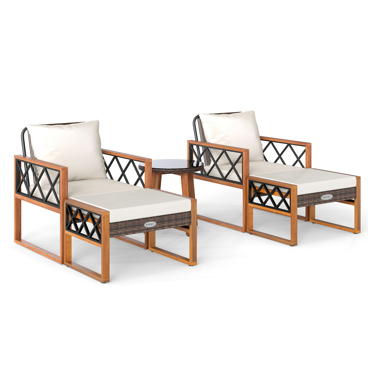 5-Piece Patio Furniture Set with PE Rattan & Acacia Wood