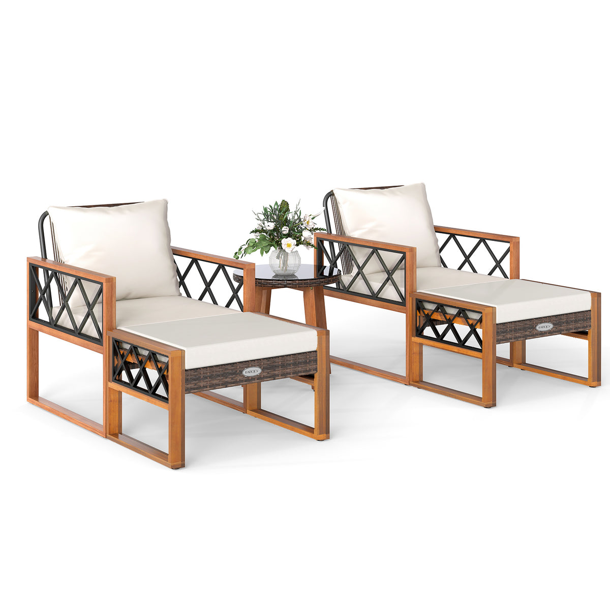 5-Piece Patio Furniture Set with PE Rattan & Acacia Wood