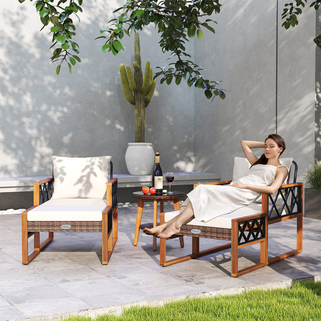 5-Piece Patio Furniture Set with PE Rattan & Acacia Wood
