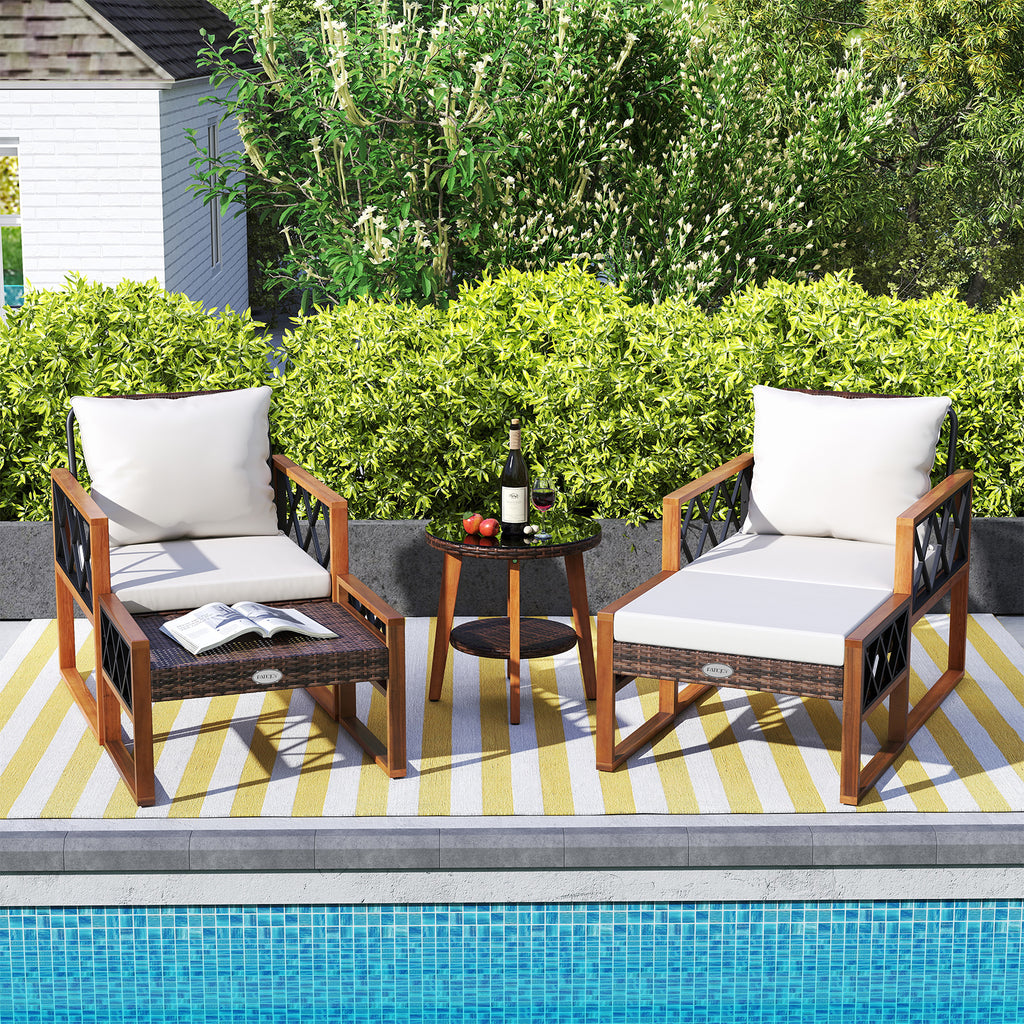 5-Piece Patio Furniture Set with PE Rattan & Acacia Wood