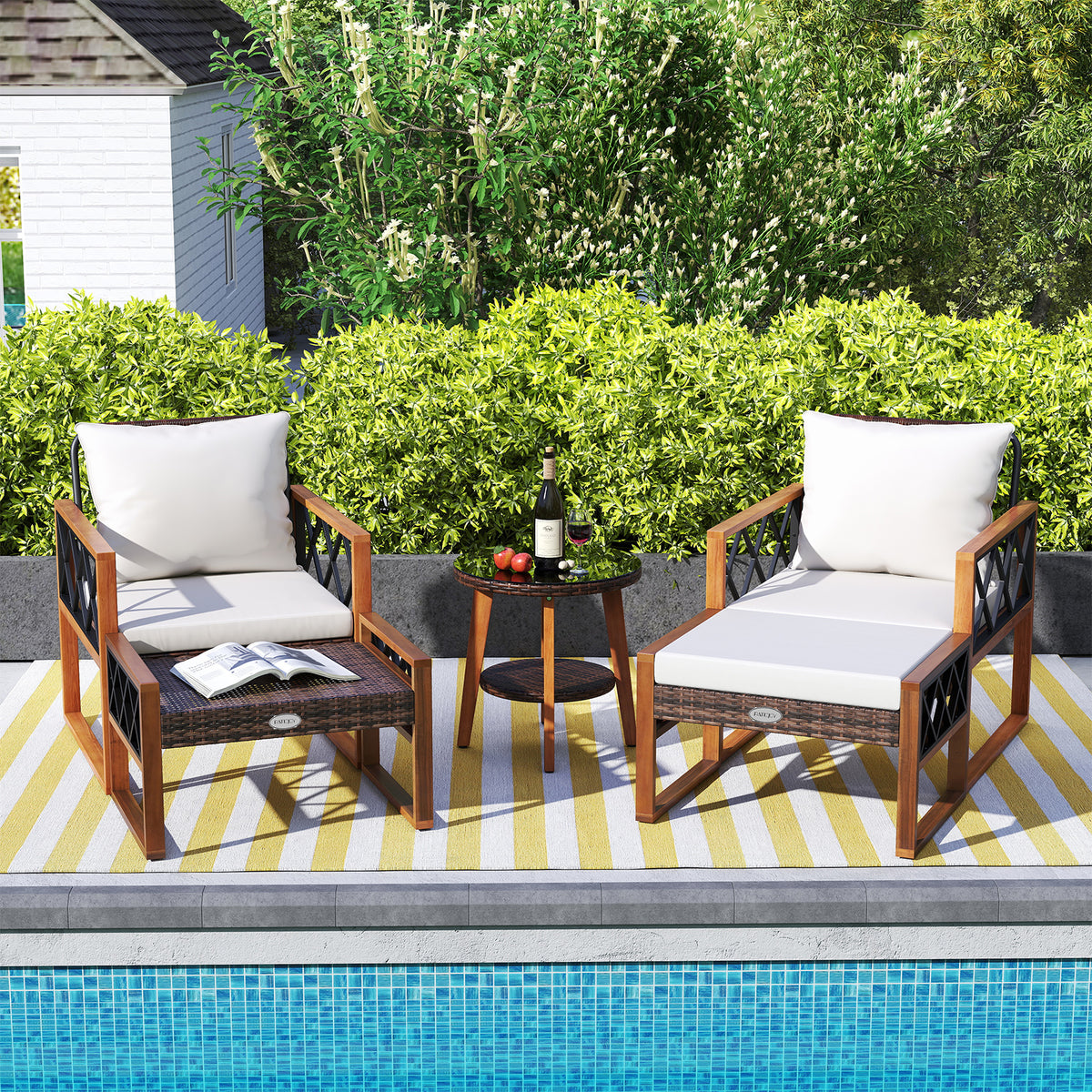 5-Piece Patio Furniture Set with PE Rattan & Acacia Wood