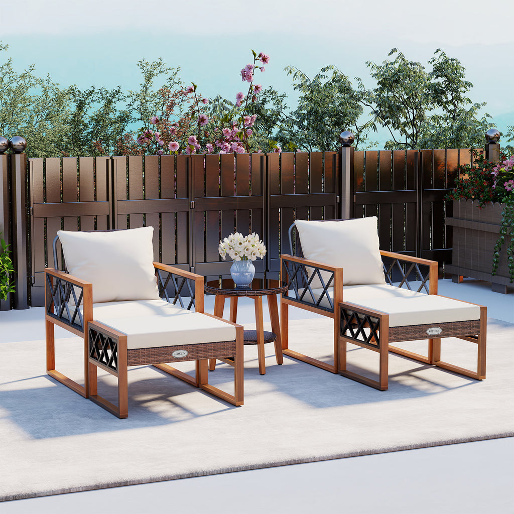 5-Piece Patio Furniture Set with PE Rattan & Acacia Wood