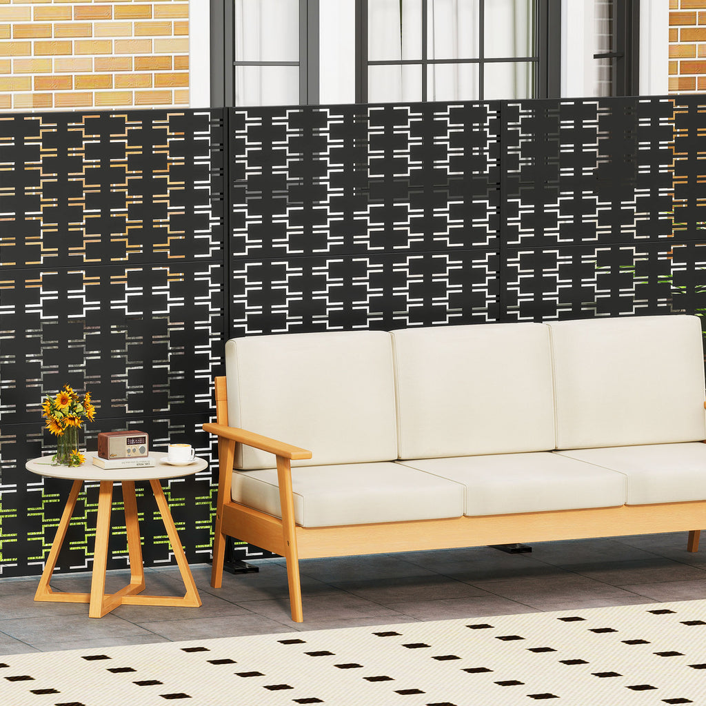 Metal Privacy Screen 72 x 48 Inch Freestanding Fence Panel Black - Irregular Hollowing