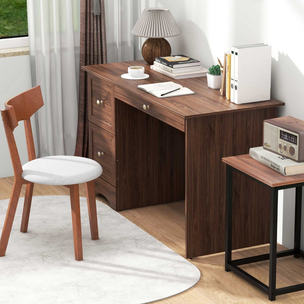 Wooden Computer Desk Workstation with 2 Drawers for Home and Office