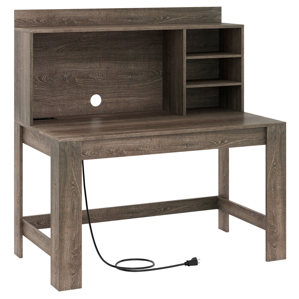 Modern Computer Desk with Hutch and Storage Shelves