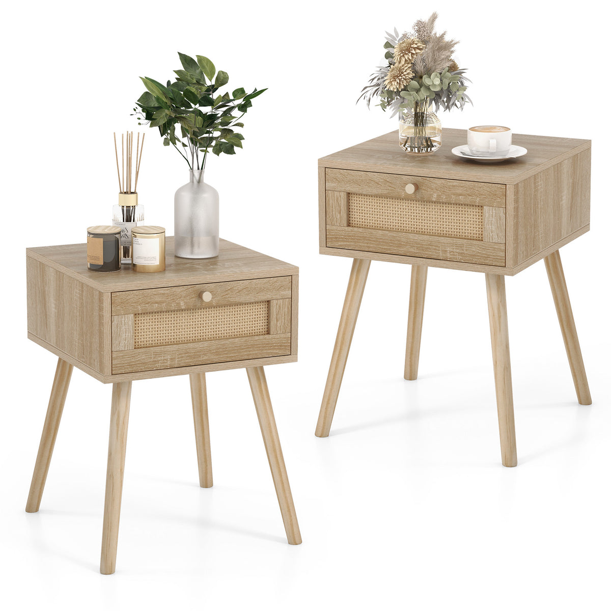 Modern Rattan Nightstand Set of 2 - Natural