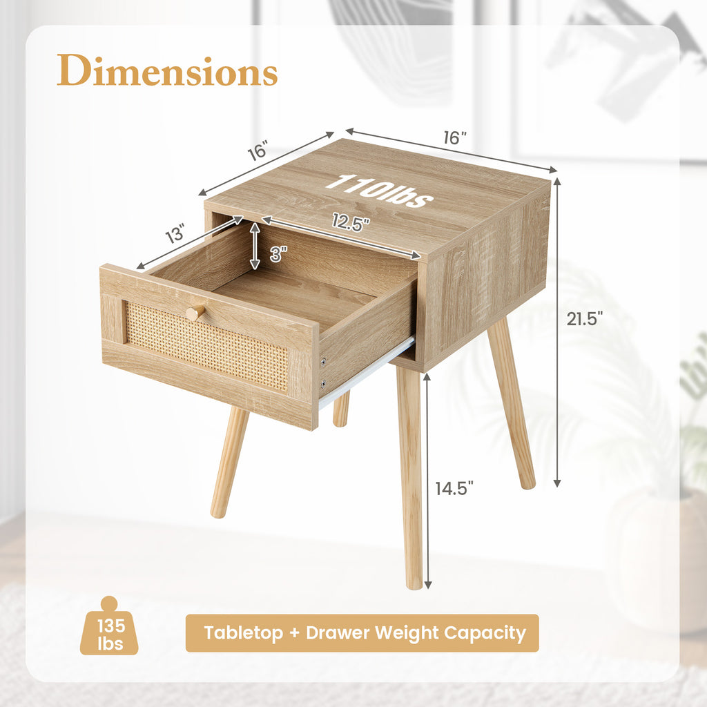 Modern Rattan Nightstand Set of 2 - Natural