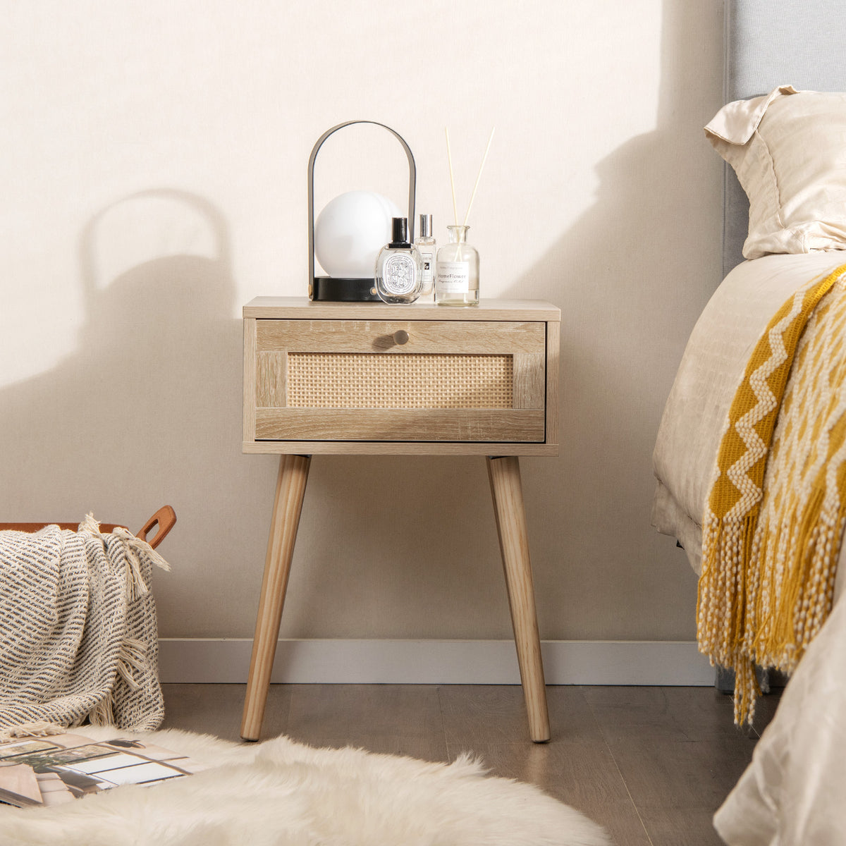Modern Rattan Nightstand Set of 2 - Natural