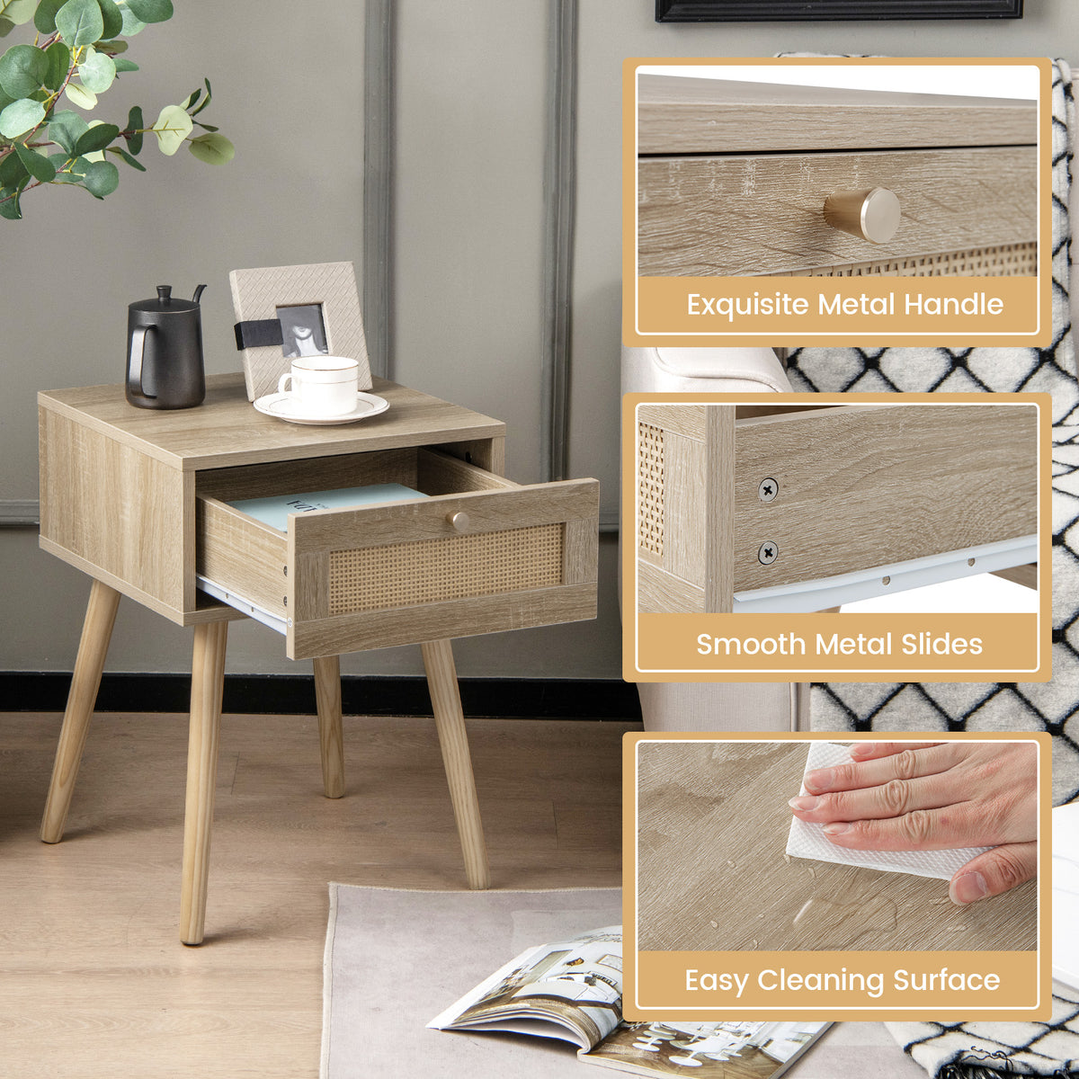 Modern Rattan Nightstand Set of 2 - Natural