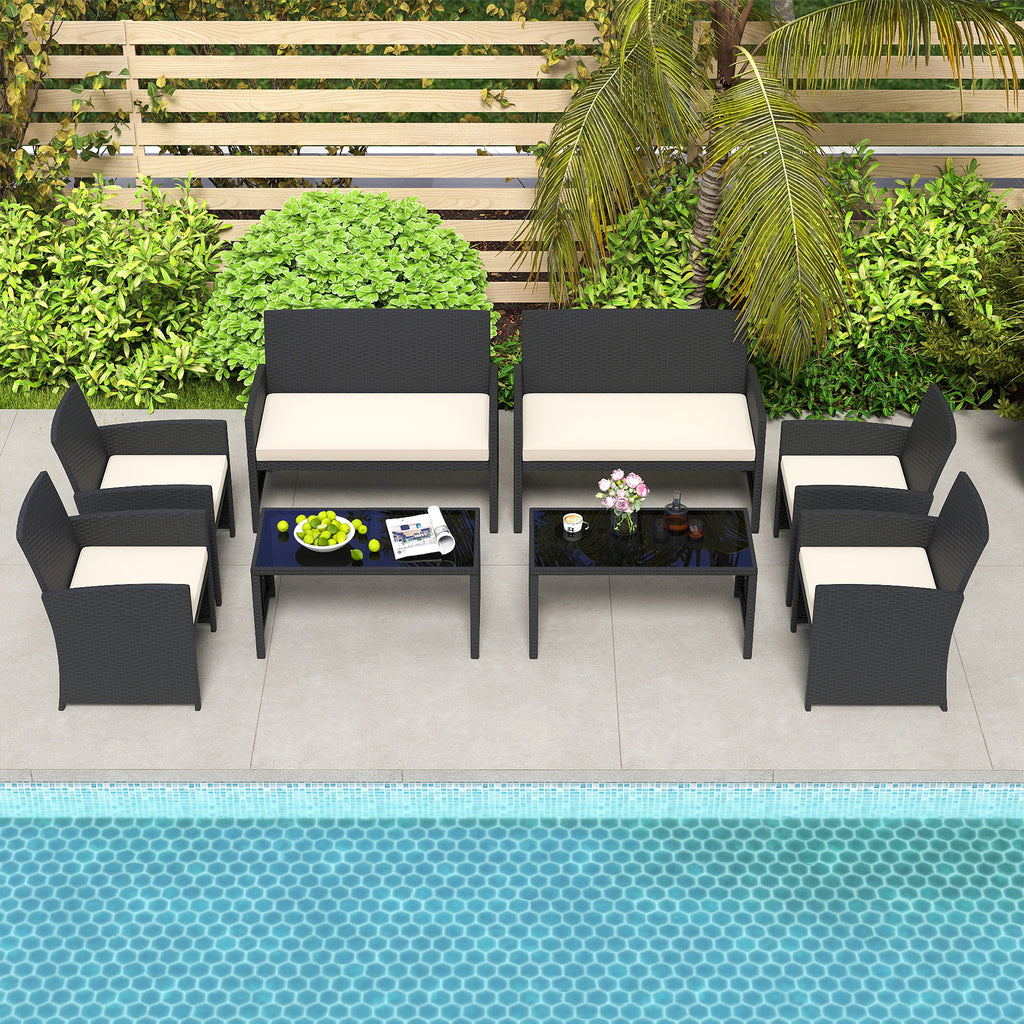 4-Piece Patio Furniture Set with Glass Table and Cushions - White