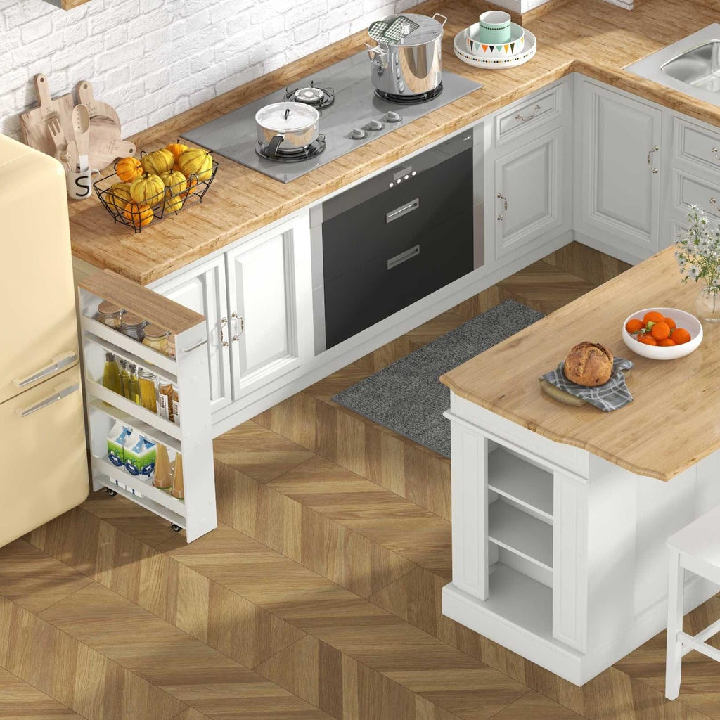 Kitchen Island + 2 Bar Stools + Storage Cart - 3-Piece Set