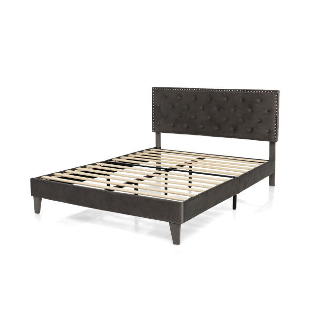 Upholstered Queen Bed with Rattan Nightstands and Floor Lamp