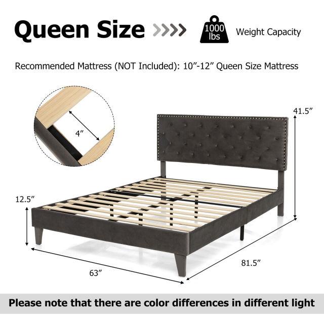 Upholstered Queen Bed with Rattan Nightstands and Floor Lamp