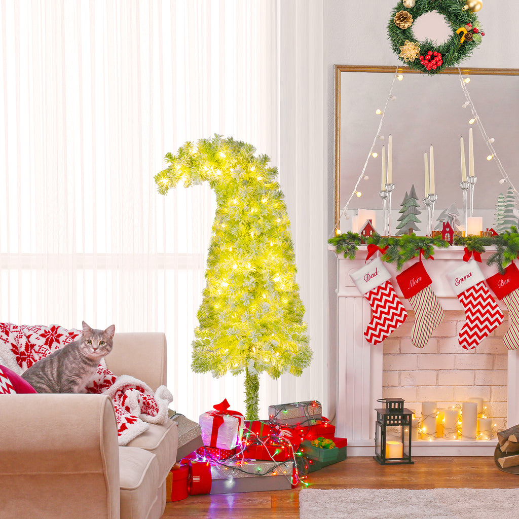 5/6/7 Ft Whimsical Christmas Tree with Bendable Top, 216/290/366 Branches, Snow Flocking, LED Lights — Space-Saving Design