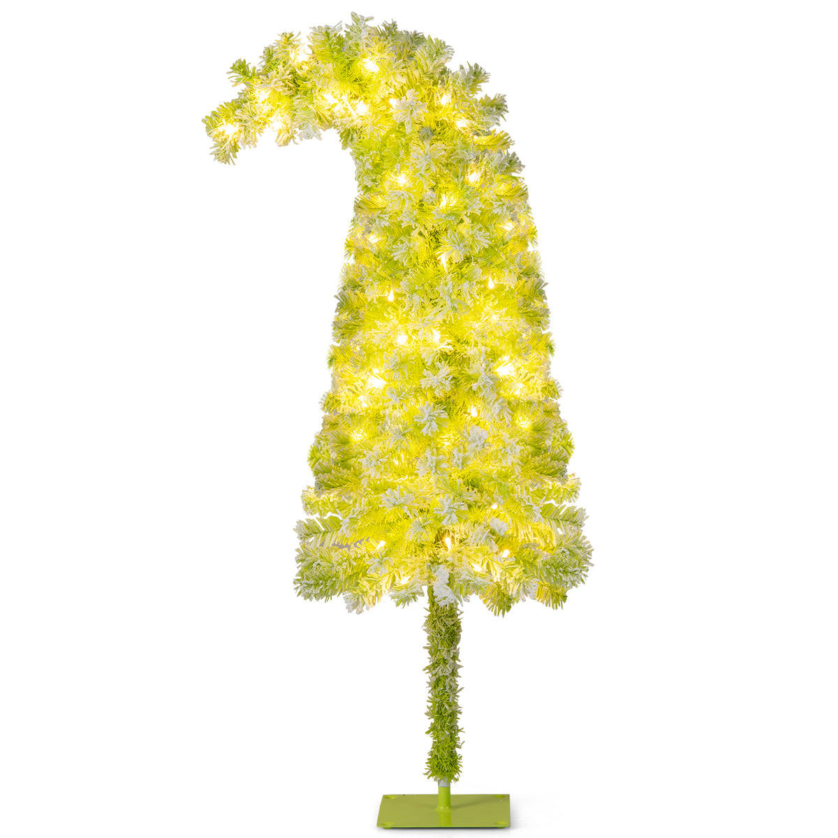 5/6/7 Ft Whimsical Christmas Tree with Bendable Top, 216/290/366 Branches, Snow Flocking, LED Lights — Space-Saving Design