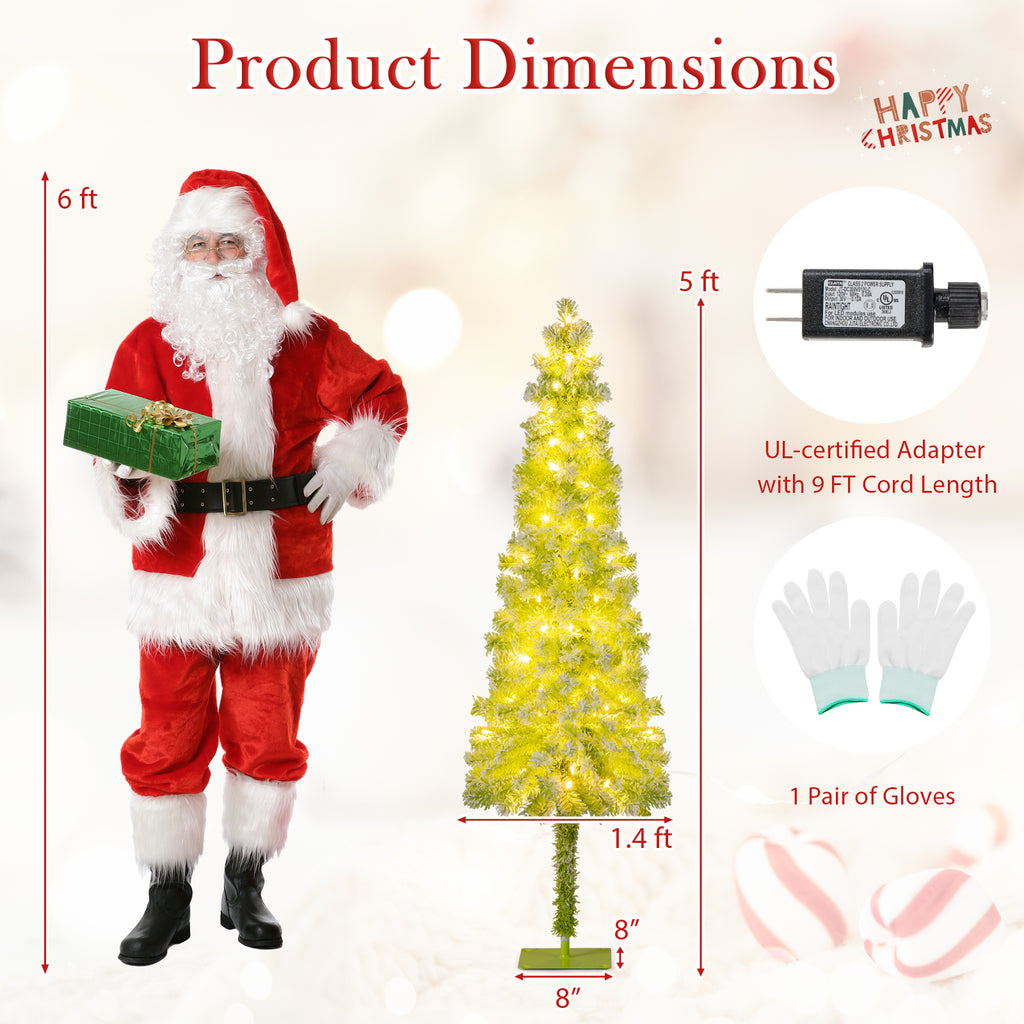 5/6/7 Ft Whimsical Christmas Tree with Bendable Top, 216/290/366 Branches, Snow Flocking, LED Lights — Space-Saving Design