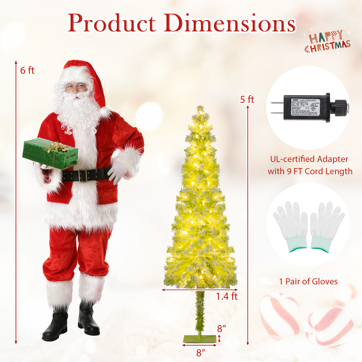 5/6/7 Ft Whimsical Christmas Tree with Bendable Top, 216/290/366 Branches, Snow Flocking, LED Lights — Space-Saving Design