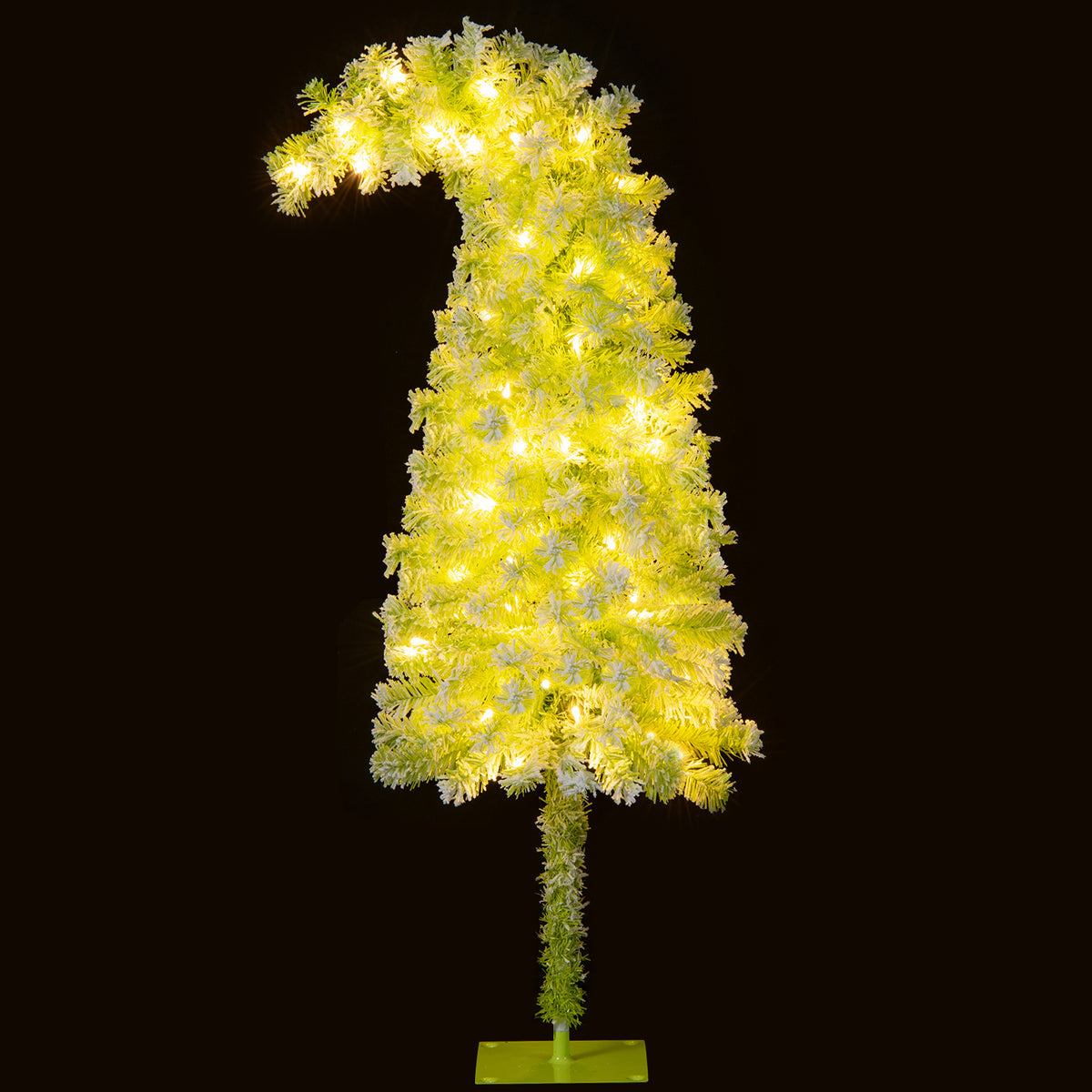 5/6/7 Ft Whimsical Christmas Tree with Bendable Top, 216/290/366 Branches, Snow Flocking, LED Lights — Space-Saving Design
