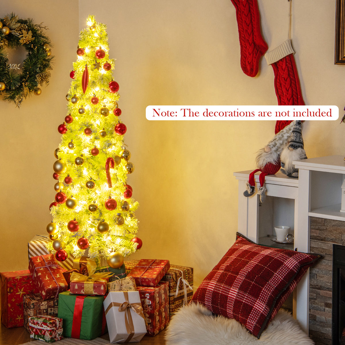 5/6/7 Ft Whimsical Christmas Tree with Bendable Top, 216/290/366 Branches, Snow Flocking, LED Lights — Space-Saving Design