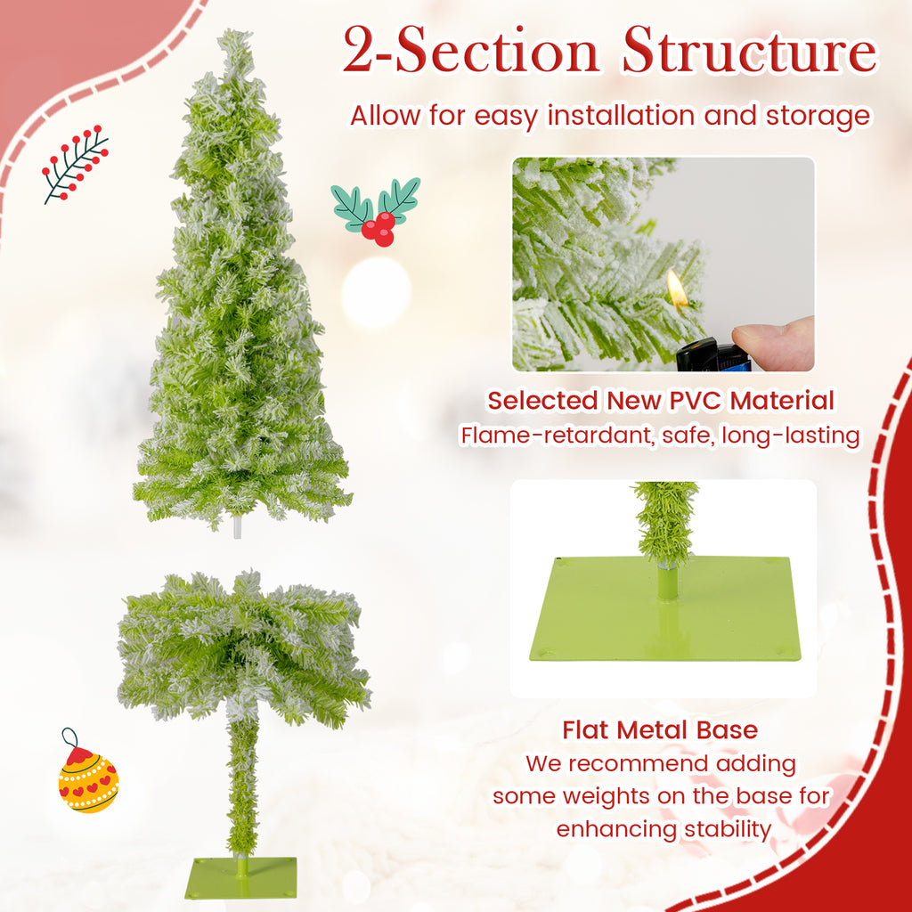 5/6/7 Ft Whimsical Christmas Tree with Bendable Top, 216/290/366 Branches, Snow Flocking, LED Lights — Space-Saving Design