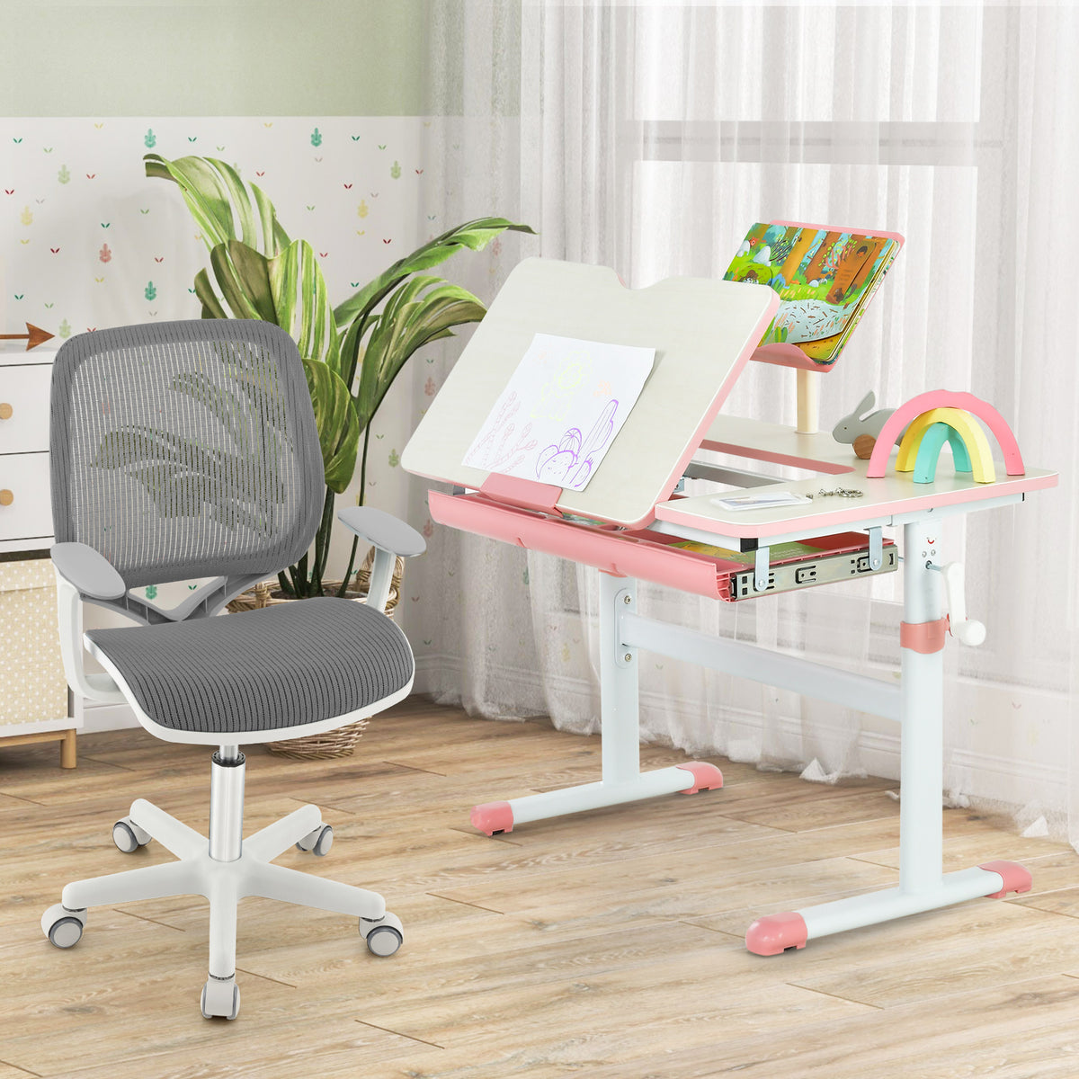 Kids Mesh Swivel Office Chair with Adjustable Height 31.5-36 inches Gray