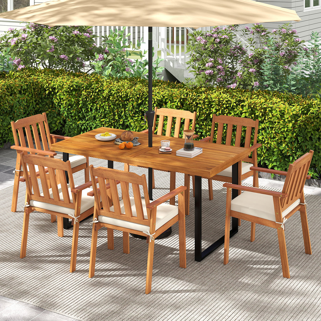7-Piece Patio Dining Set 63" Acacia Wood Table & Chairs - Style 4