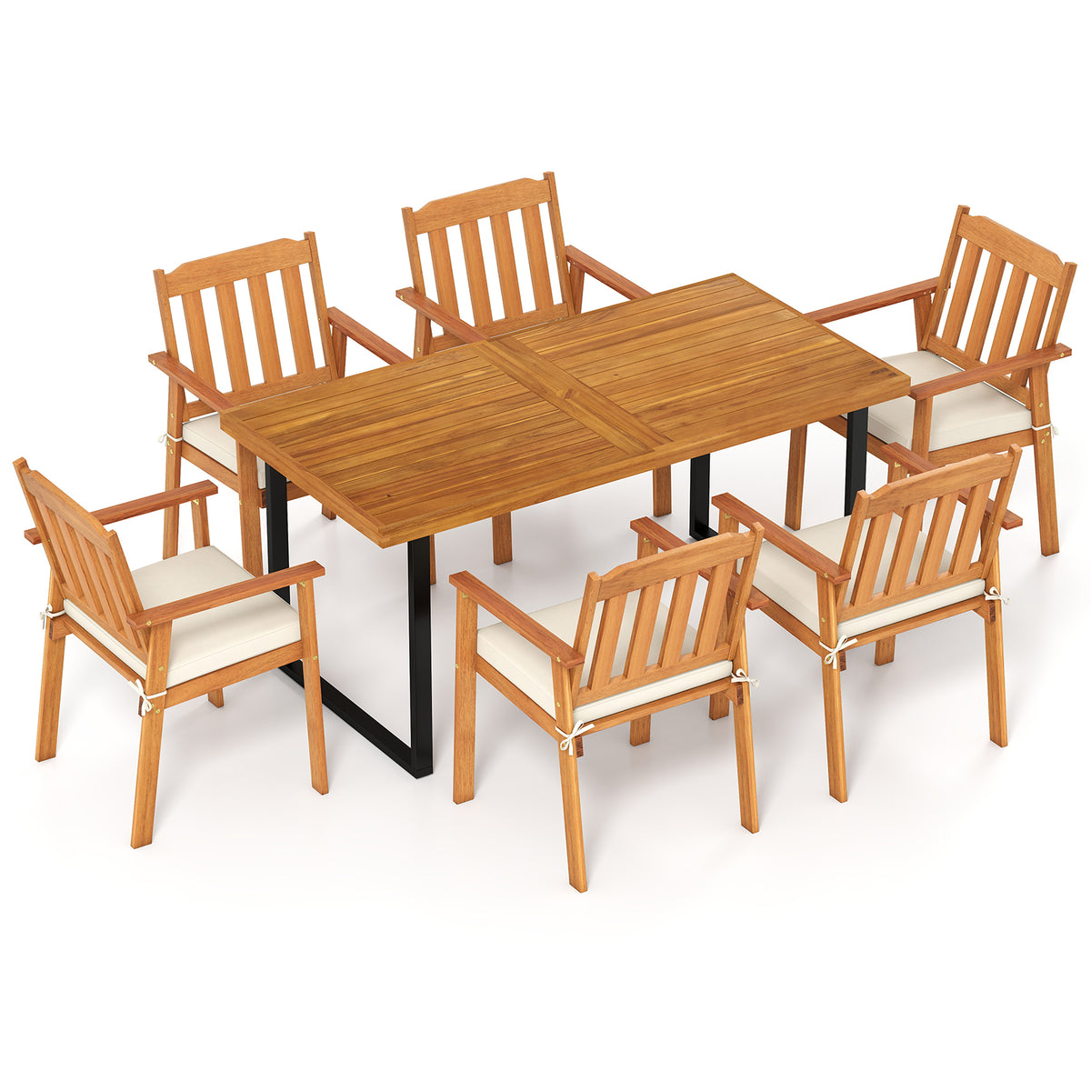 7-Piece Patio Dining Set 63" Acacia Wood Table & Chairs - Style 4