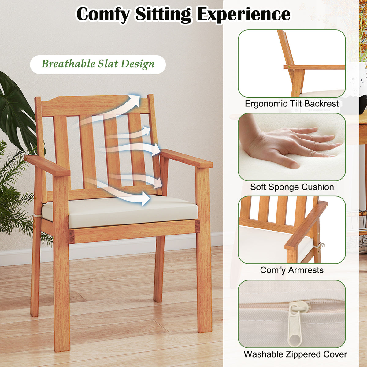 7-Piece Patio Dining Set 63" Acacia Wood Table & Chairs - Style 4