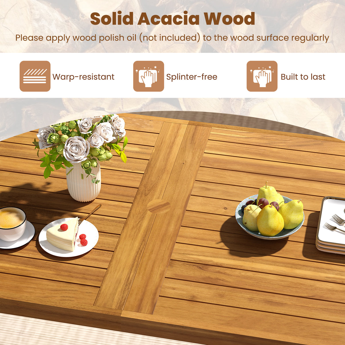 7-Piece Patio Dining Set 63" Acacia Wood Table & Chairs - Style 4