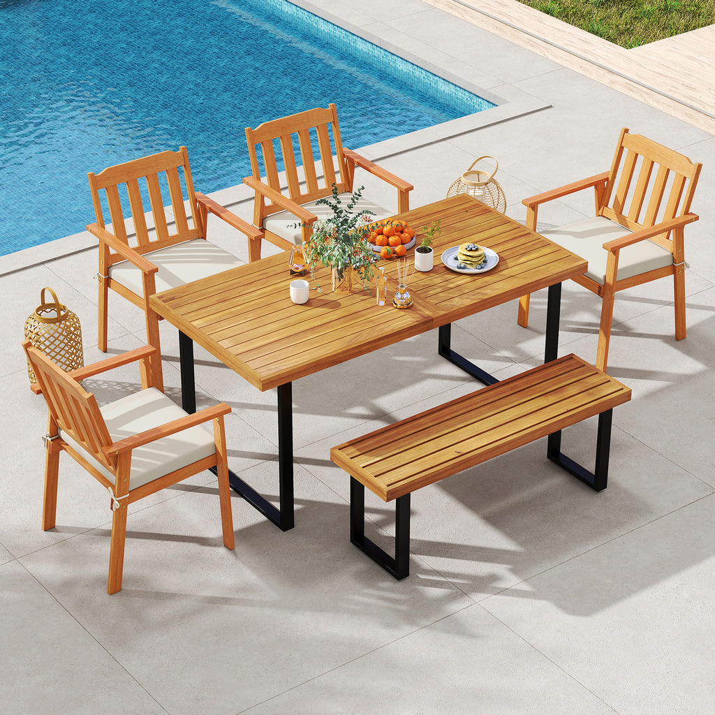 6 Pieces Patio Dining Table Set 63” Rectangle with 4 Acacia Wood