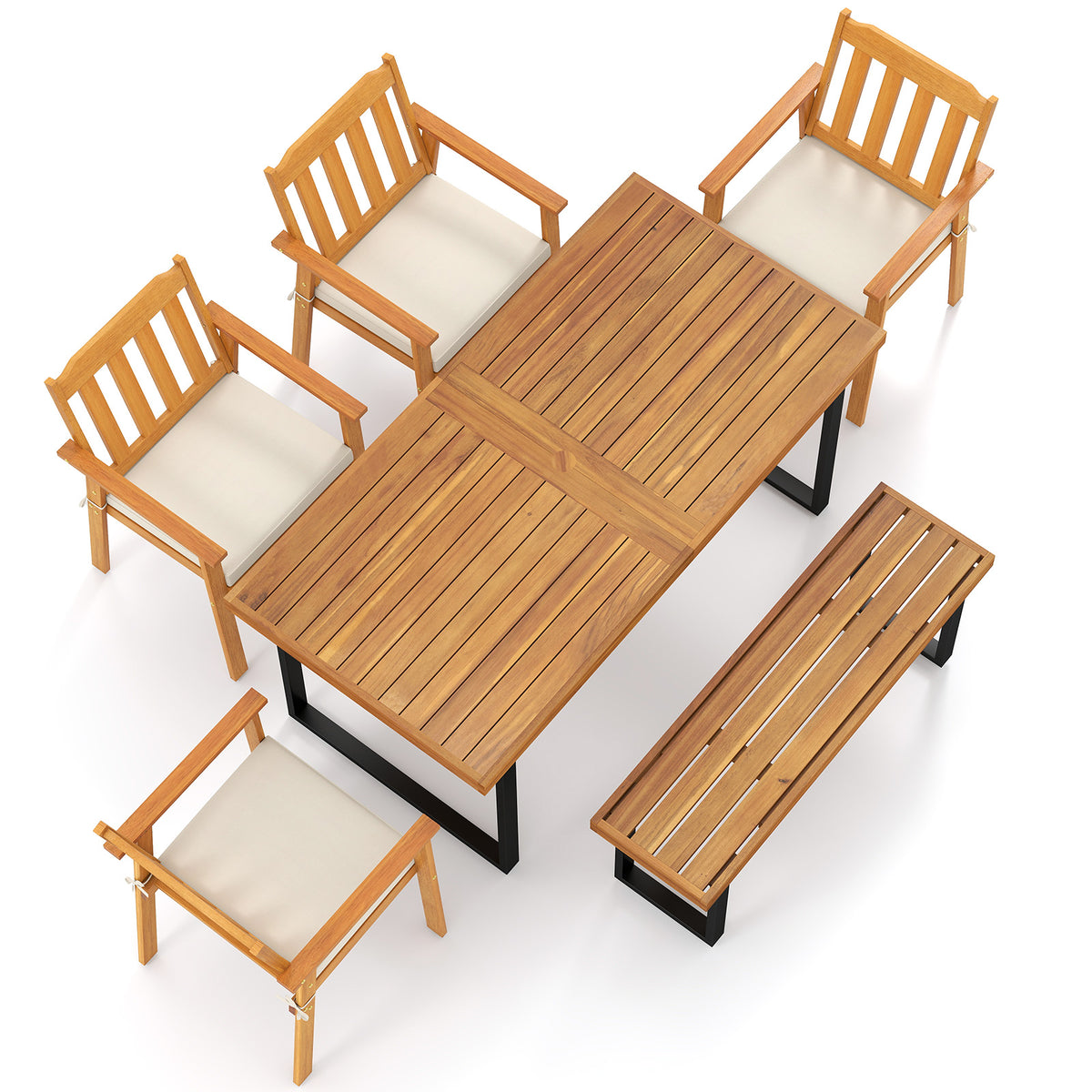 6 Pieces Patio Dining Table Set 63” Rectangle with 4 Acacia Wood