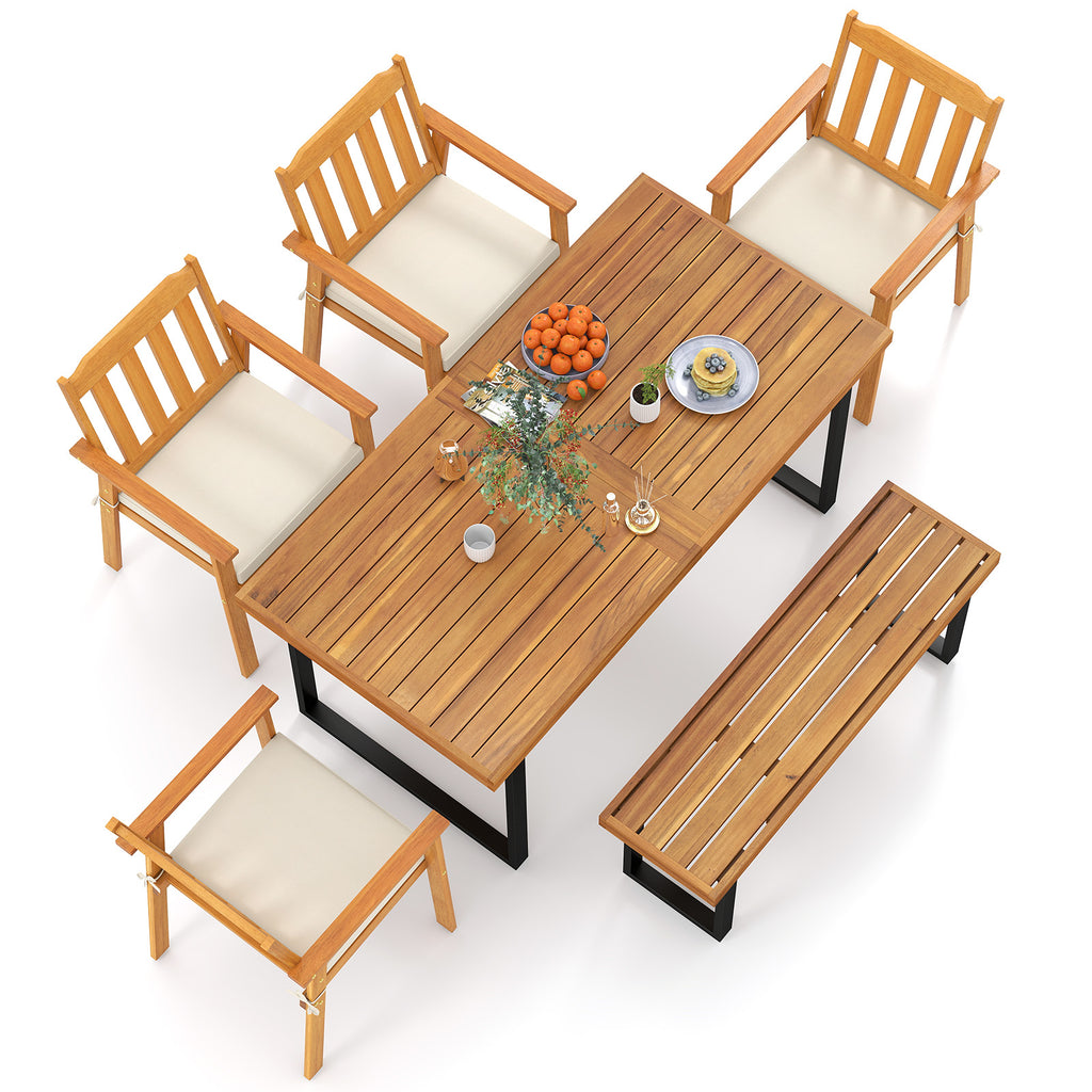 6 Pieces Patio Dining Table Set 63” Rectangle with 4 Acacia Wood