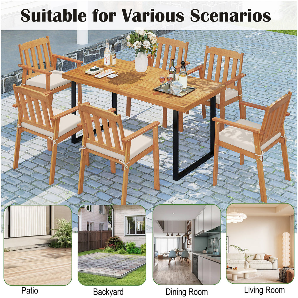 6 Pieces Patio Dining Table Set 63” Rectangle with 4 Acacia Wood
