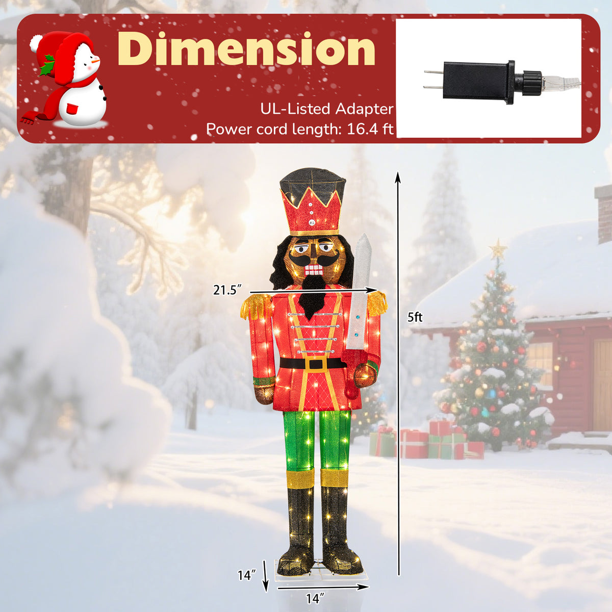 Set of 2 5FT Lighted Christmas Nutcracker Decorations with Glitter Swords - Indoor & Outdoor Holiday Decor