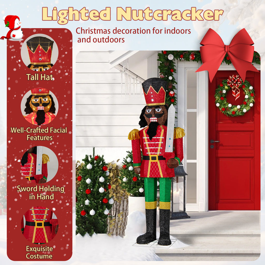 Set of 2 5FT Lighted Christmas Nutcracker Decorations with Glitter Swords - Indoor & Outdoor Holiday Decor