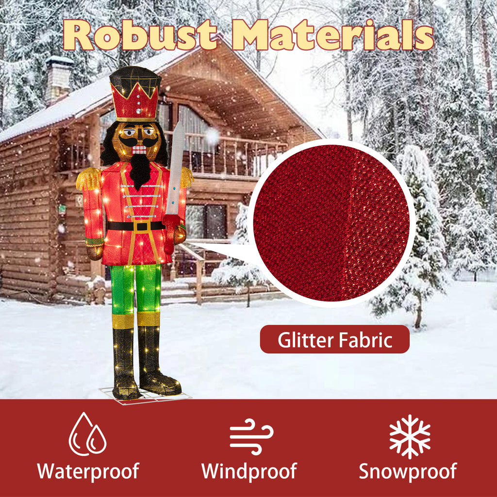 Set of 2 5FT Lighted Christmas Nutcracker Decorations with Glitter Swords - Indoor & Outdoor Holiday Decor