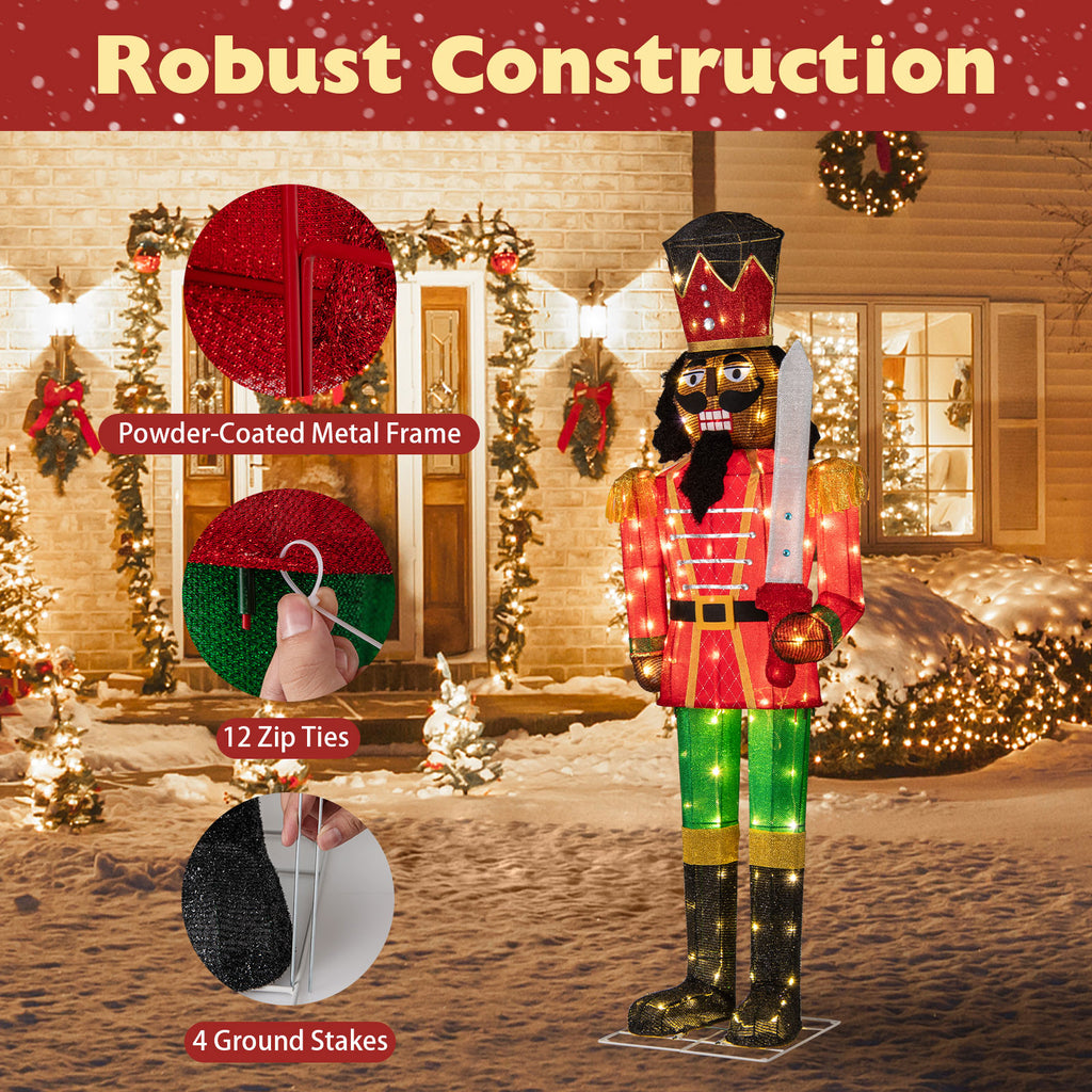Set of 2 5FT Lighted Christmas Nutcracker Decorations with Glitter Swords - Indoor & Outdoor Holiday Decor