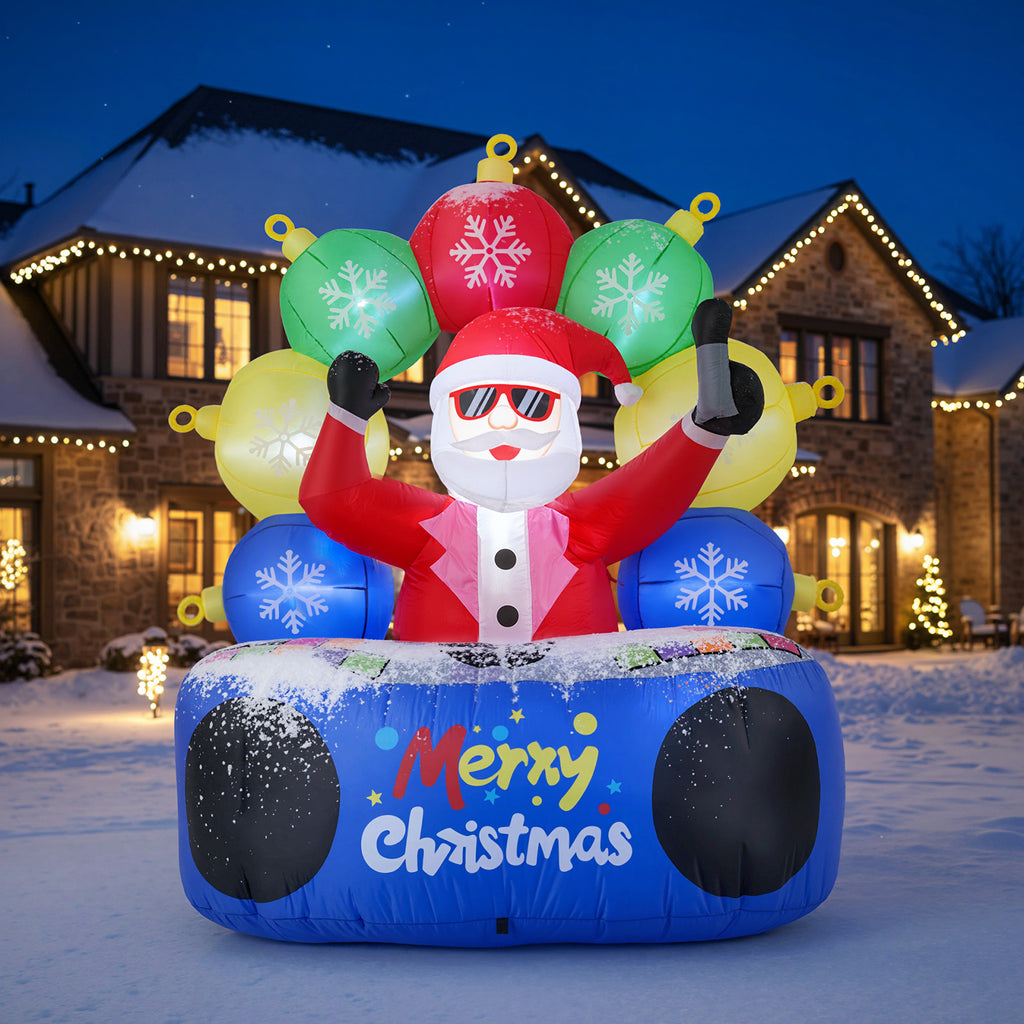 Inflatable Santa DJ with Rotating Music Lights & Flashing LEDs - Holiday Party Decor