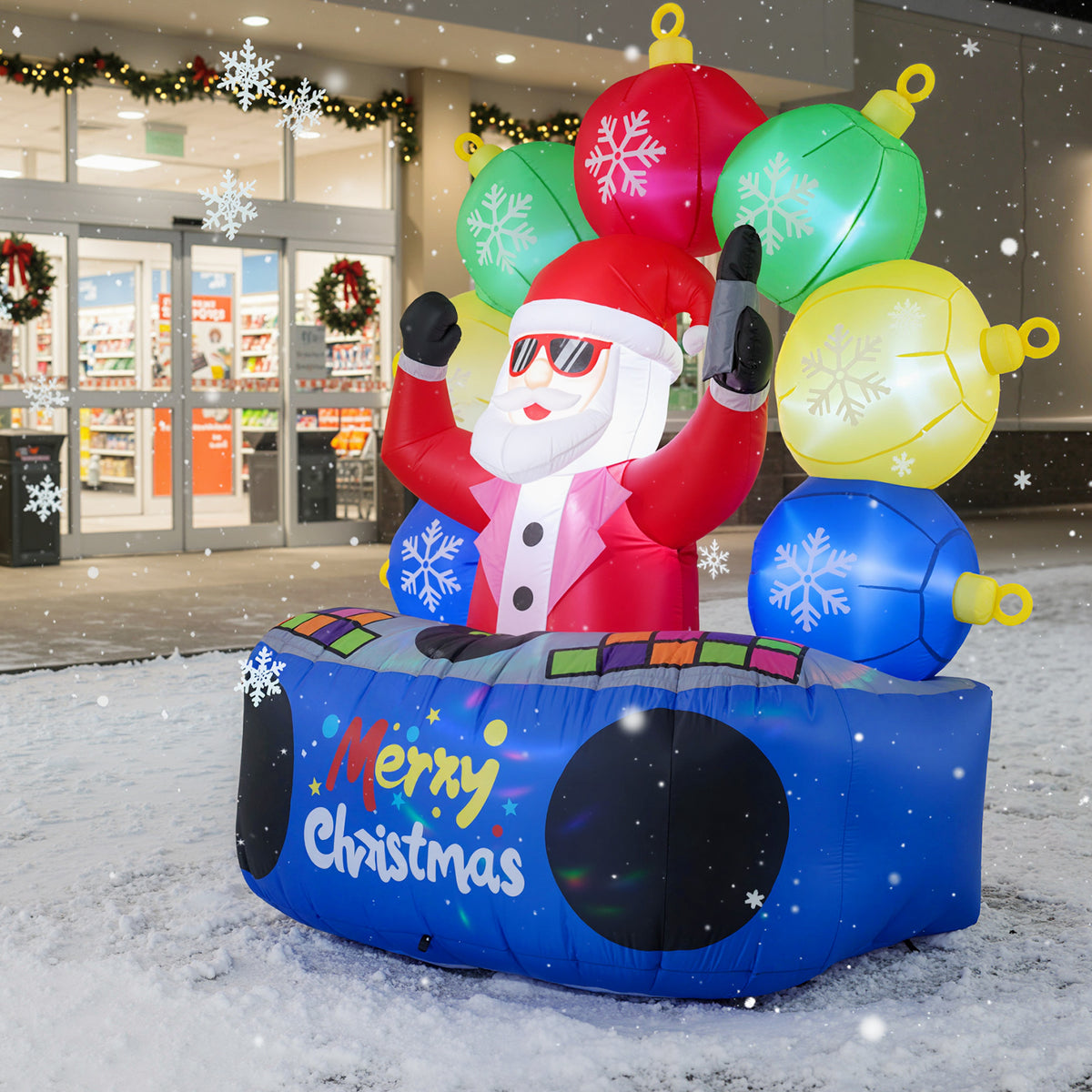 Inflatable Santa DJ with Rotating Music Lights & Flashing LEDs - Holiday Party Decor
