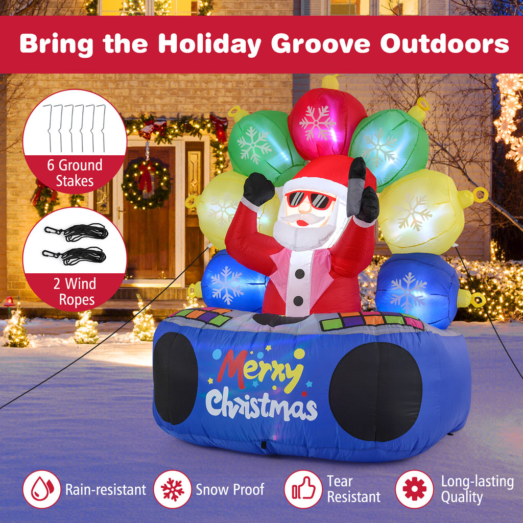 Inflatable Santa DJ with Rotating Music Lights & Flashing LEDs - Holiday Party Decor
